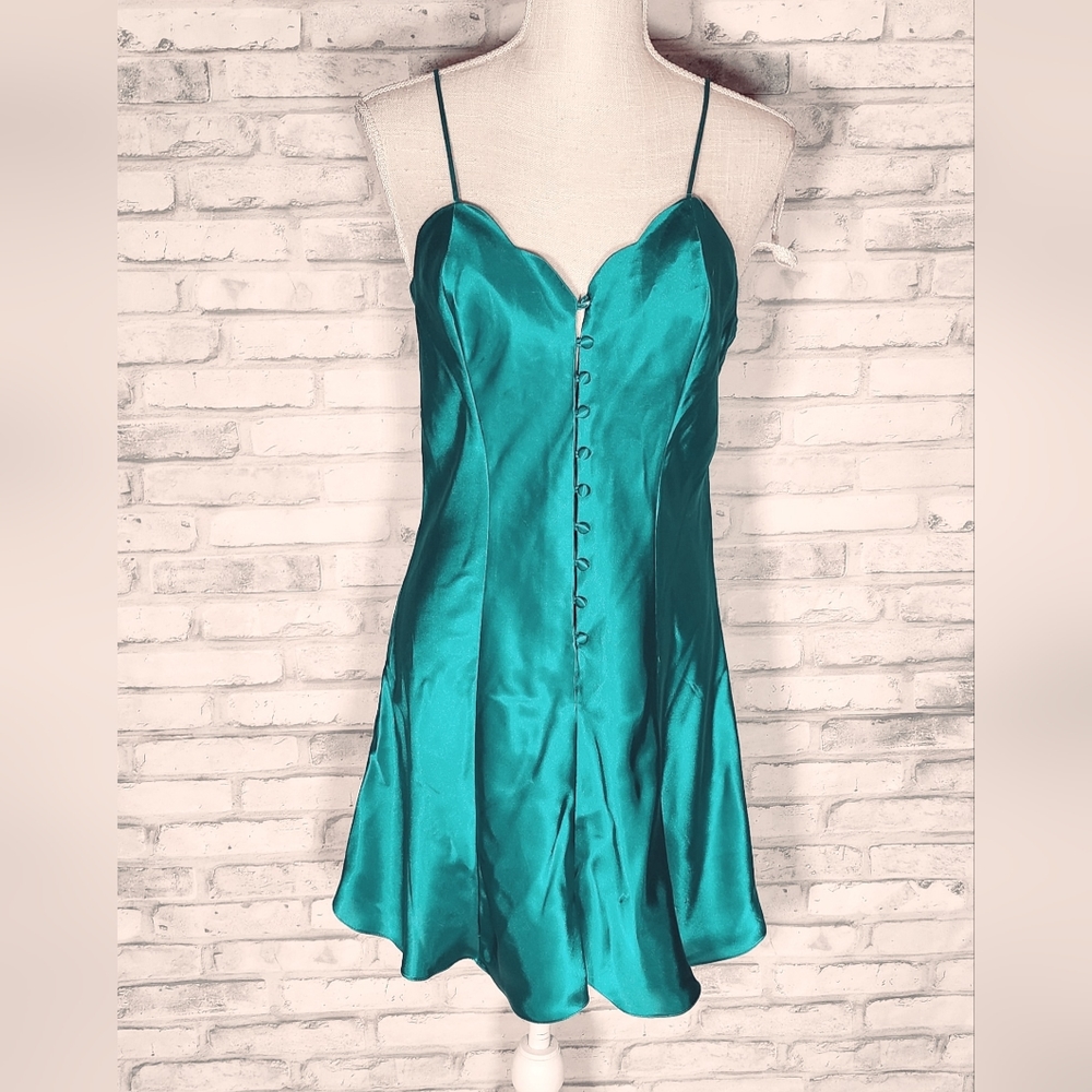 Vintage Victoria's Secret Gold Label Green Satin Slip Dress